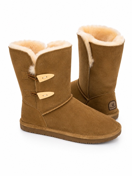 BearPaw Shoes - BearPaw Women's Suede Shearling Mid-Calf Boots - Chestnut Brown